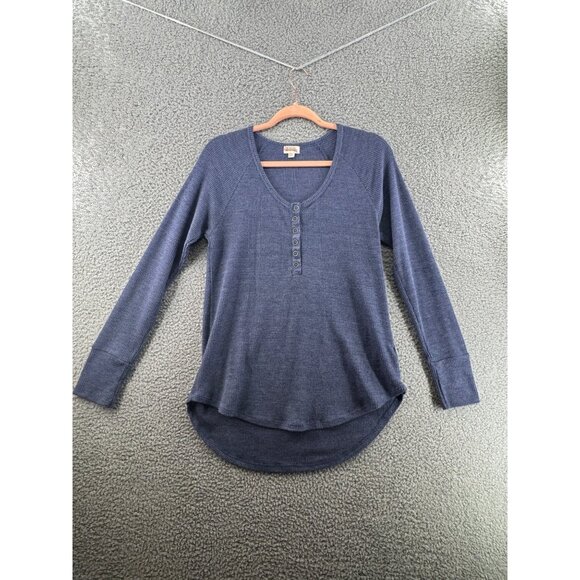 Ten Sixty Sherman High Low  Ribbed Long Sleeve Henley Top Size Medium Blue - Picture 1 of 9